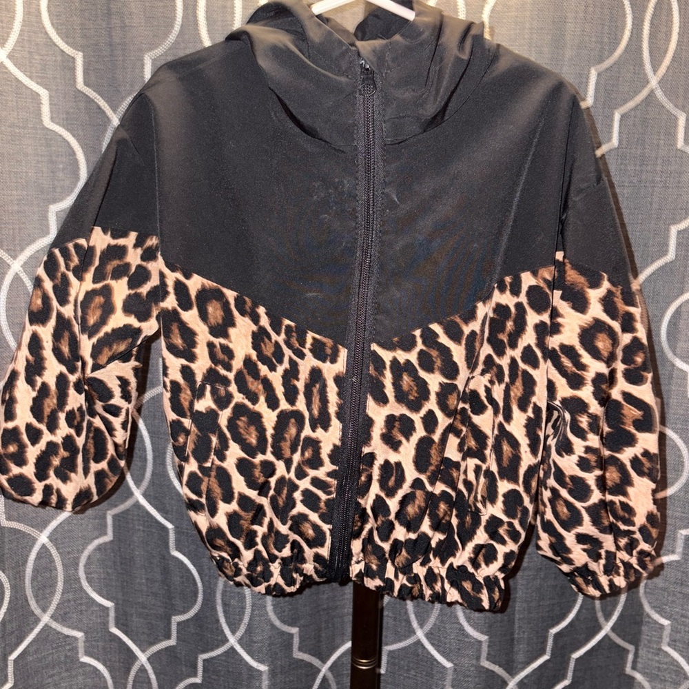 Black and Brown Raincoat with Leopard Print Design
